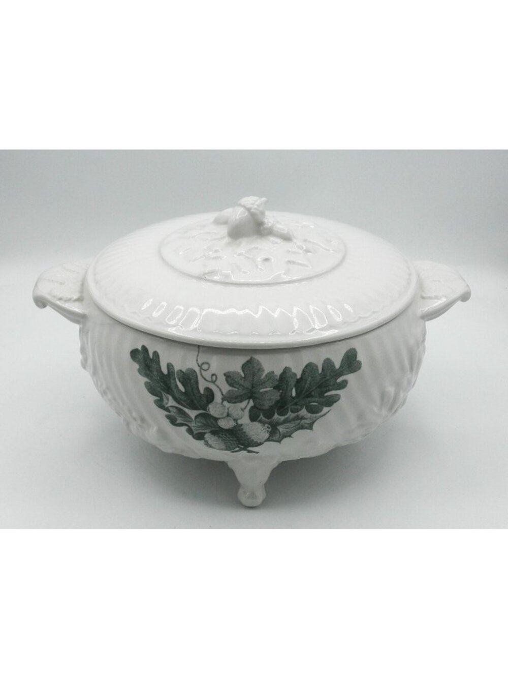 Aradia Footed Covered Embossed Serving Bowl with Handles Portugal Ceramic Acorns